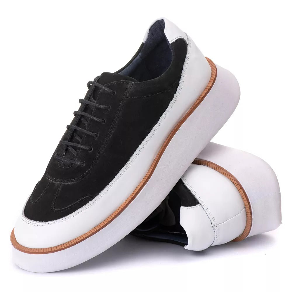 Tenis Casual Camurça Preto Branco 7708 Promoção