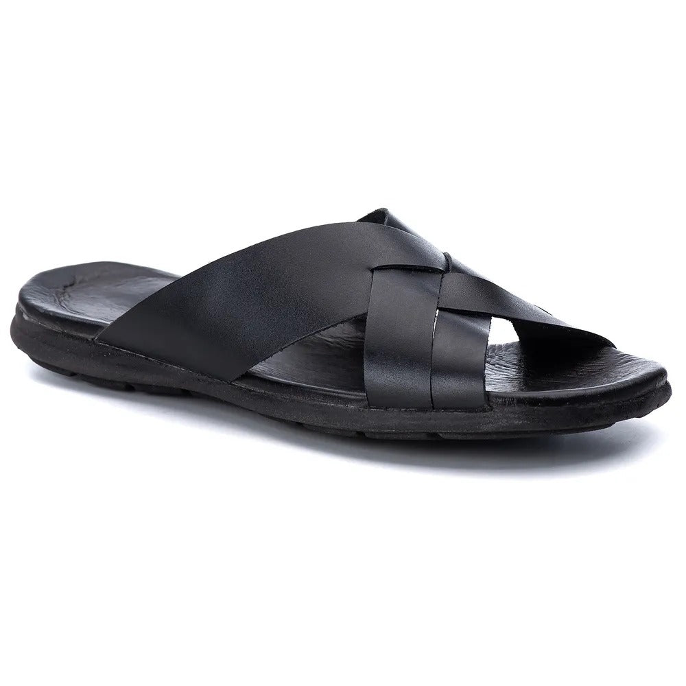 Chinelo Masculino Couro Casual Preto R9