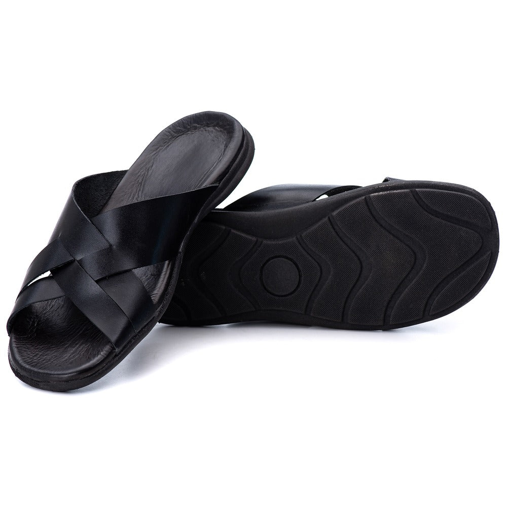 Chinelo Masculino Couro Casual Preto R9