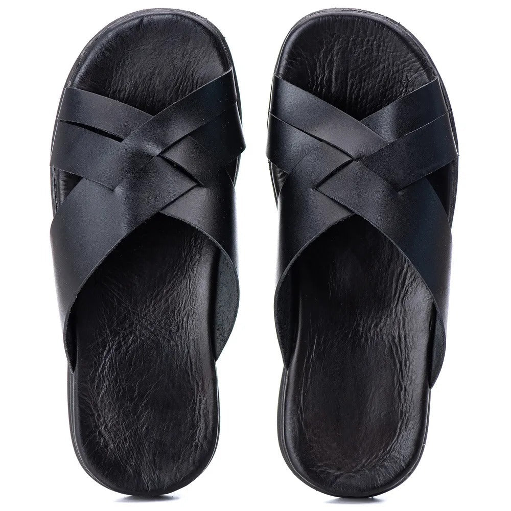 Chinelo Masculino Couro Casual Preto R9