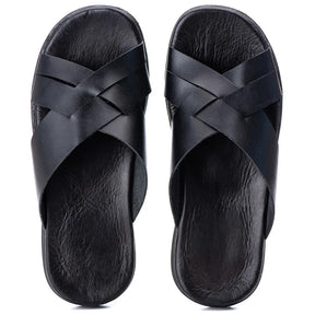 Chinelo Masculino Couro Casual Preto R9